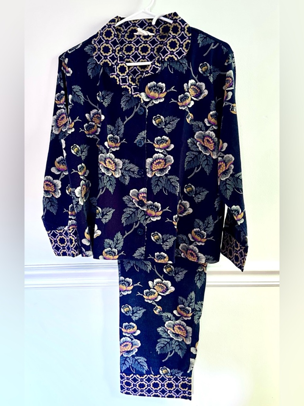Vera Bradley Simply Violet 2pc Pajama Set Blue Purple Floral Cotton Size Medium
